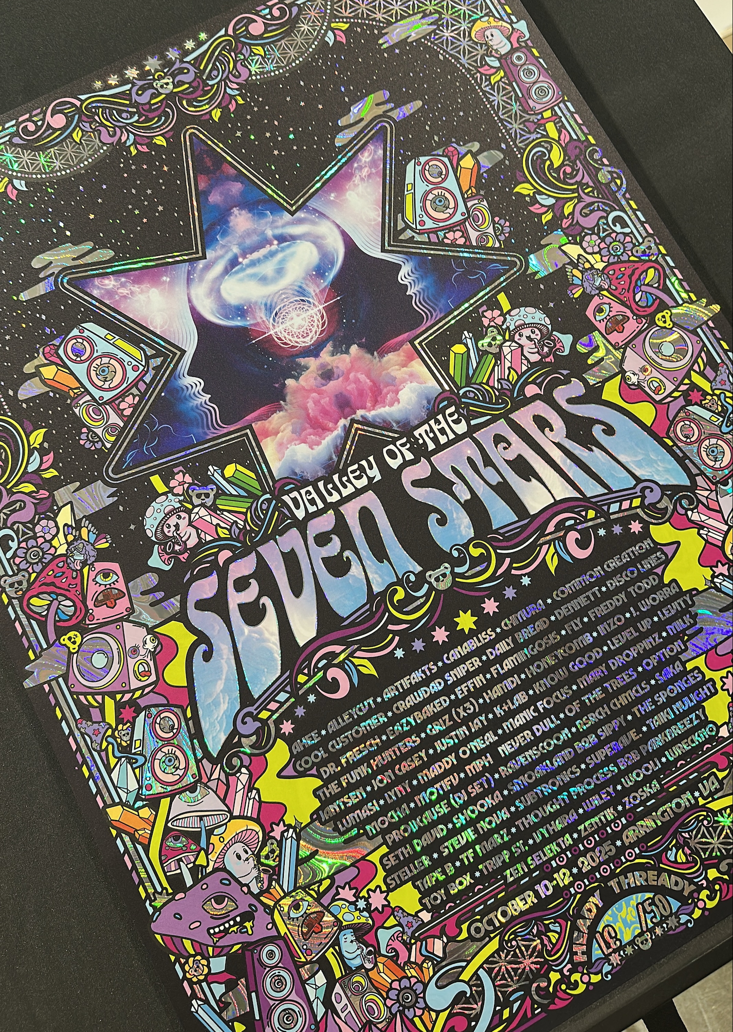 7 Stars Swirl Rainbow Holographic Foil Print