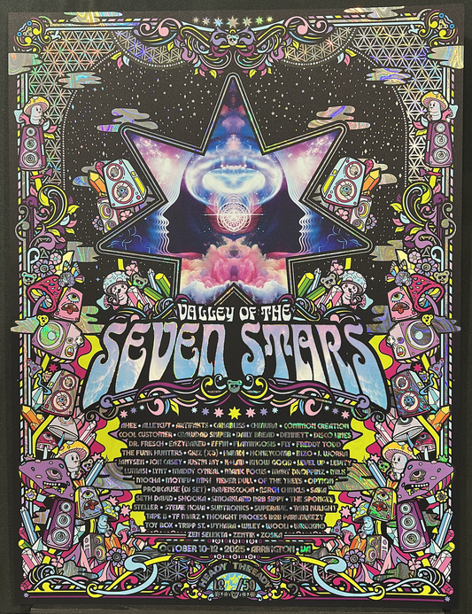 7 Stars Swirl Rainbow Holographic Foil Print