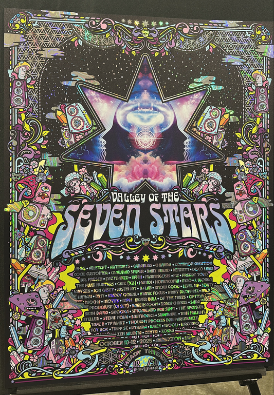 7 Stars Swirl Rainbow Holographic Foil Print